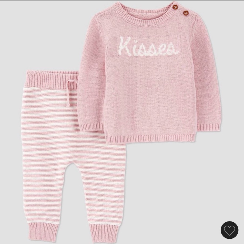 Pink Knit Kisses Sweater and Striped Pants Set